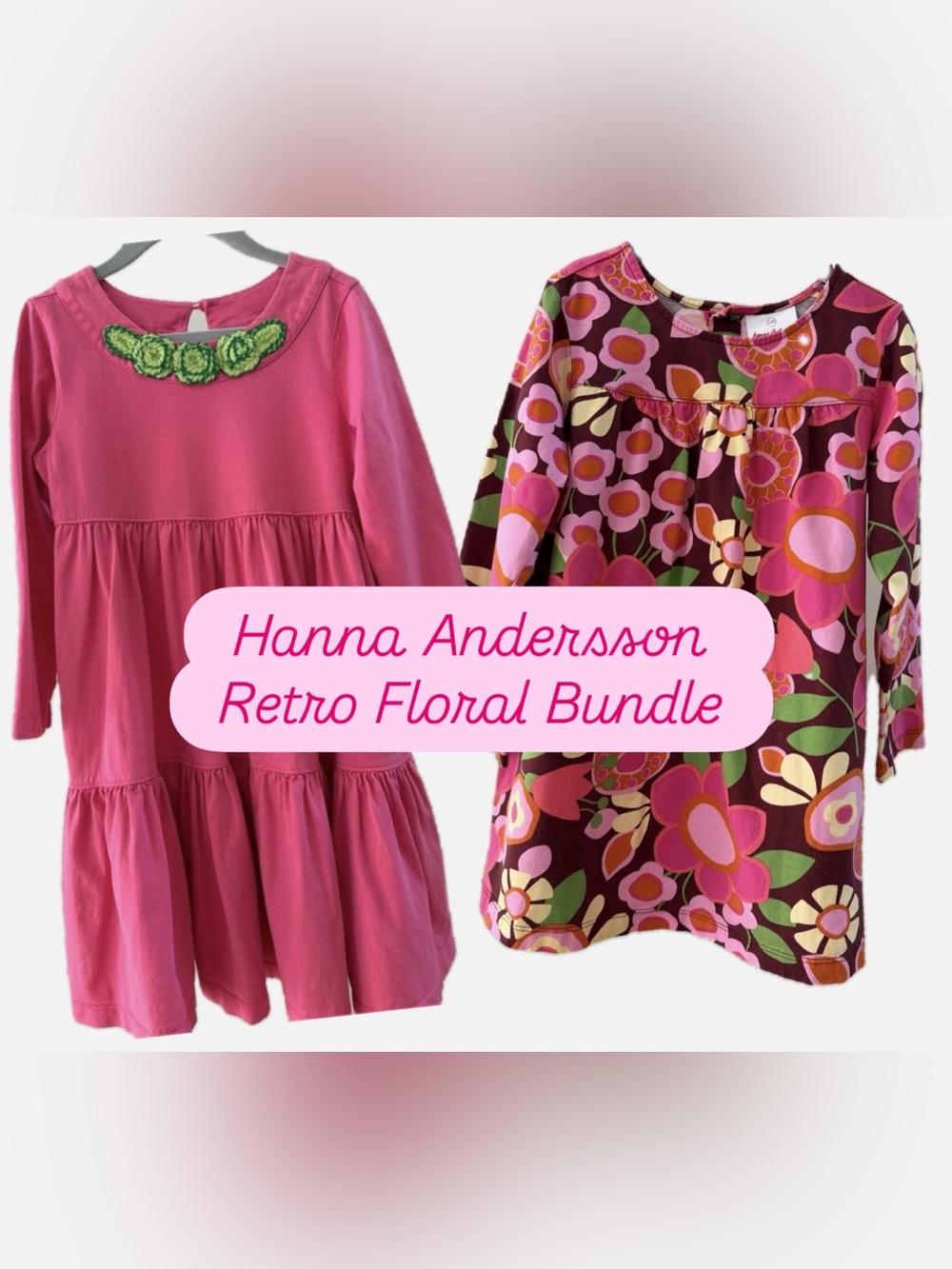 Hanna Andersson Girls Size 4 Dress Bundle Pink Floral Long Sleeve 2 Pc